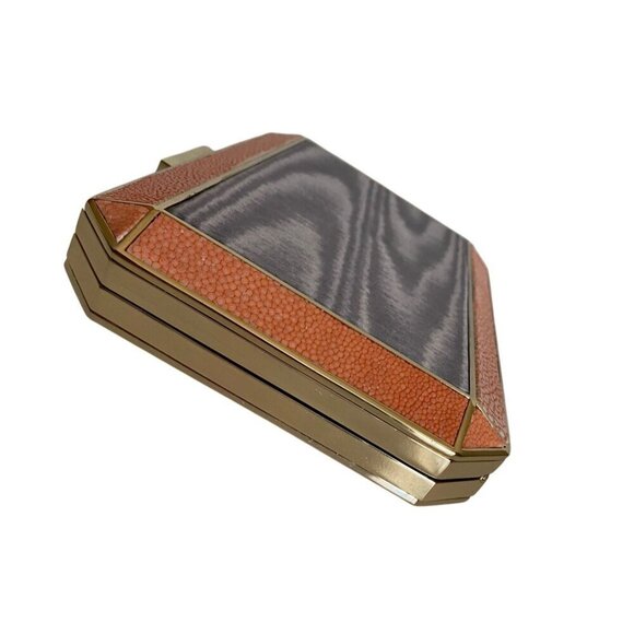 Anya Hindmarch Duke Stingray Moire Clutch Exotic Gold Tone Metal Satin Coral NWT - Picture 6 of 16